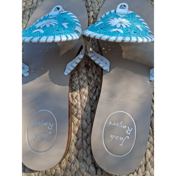 Jack Rogers Electric Palm Beach Turquoise & White Thong Sandals Sz.9 - Picture 7 of 8